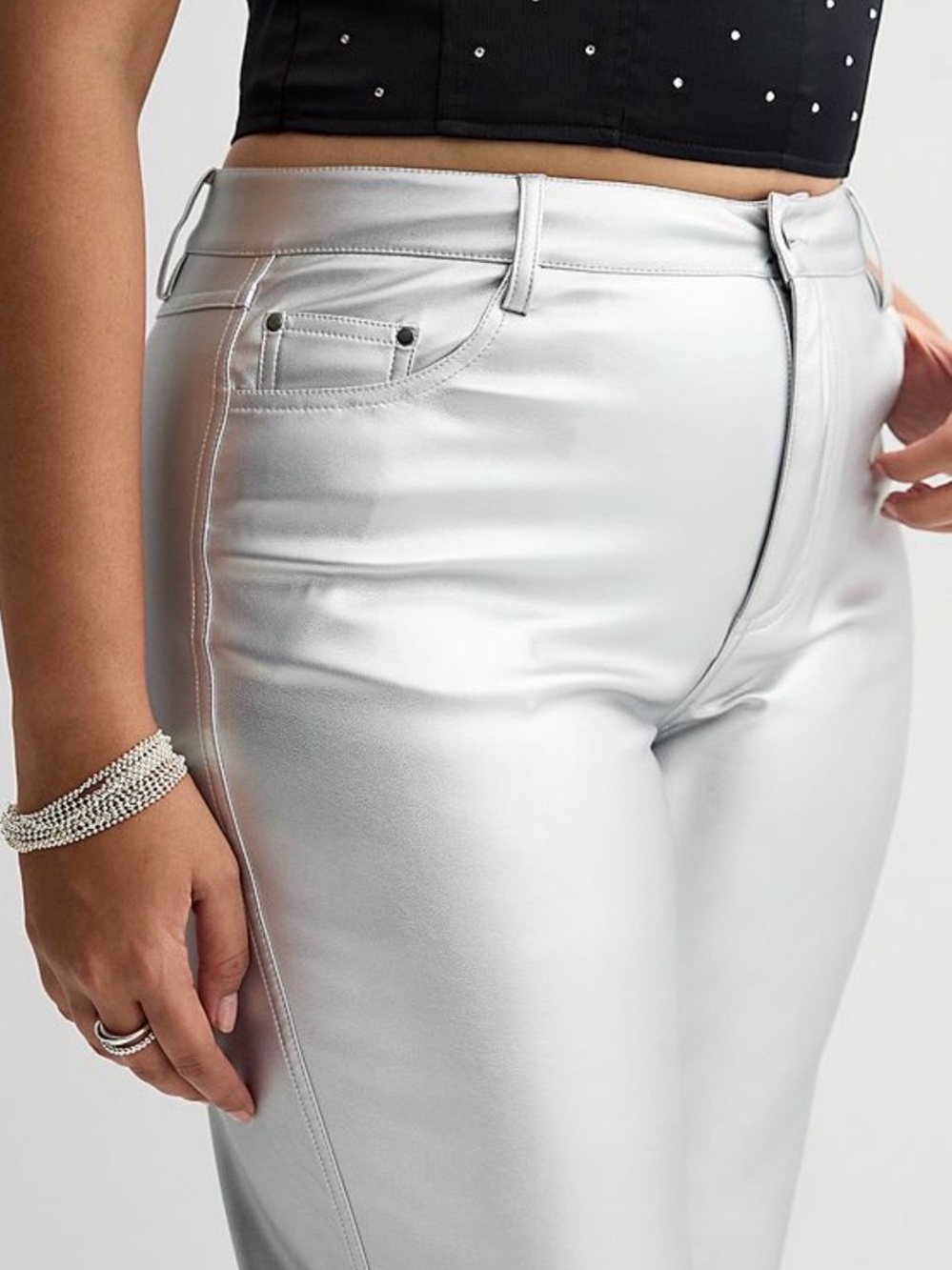 Straight-Leg Metallic Silver Pants - Picture 3 of 3